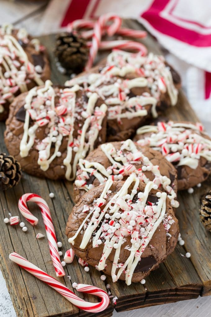 Peppermint Bark Cookie | Easy Peppermint Bark Cookies | Christmas Cookies | Peppermint Bark Cookies | Chocolate Peppermint Cookie #peppermint #peppermintbark #cookies #christmas #holiday #dessert #uzhal Peppermint Bark Cookies drizzled with white chocolate.