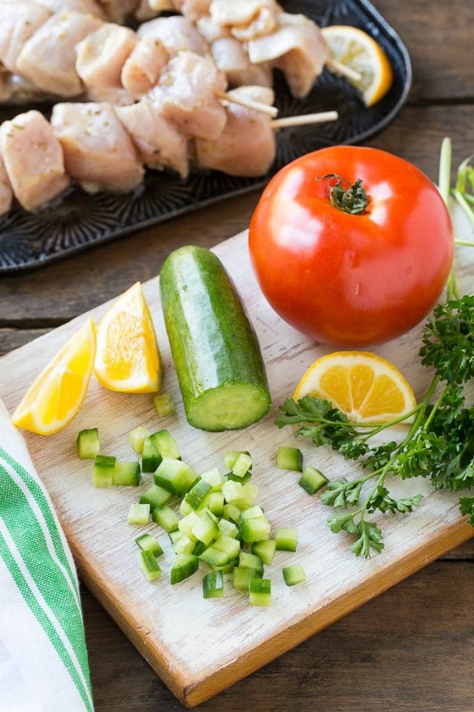 Ingredients for the cucumber yogurt sauce.
