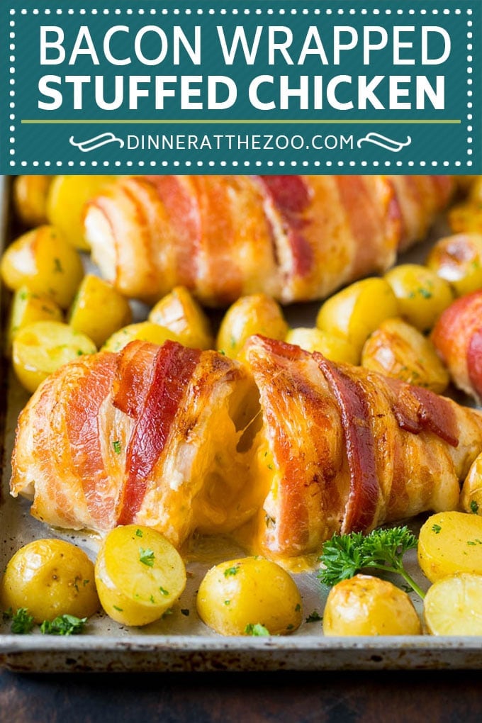 Bacon Wrapped Stuffed Chicken Breast Recipe | Sheet Pan Chicken #chicken #dinner #onepan #bacon #potatoes #uzhal