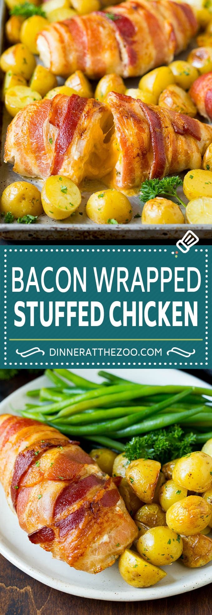 Bacon Wrapped Stuffed Chicken Breast Recipe | Sheet Pan Chicken #chicken #dinner #onepan #bacon #potatoes #uzhal