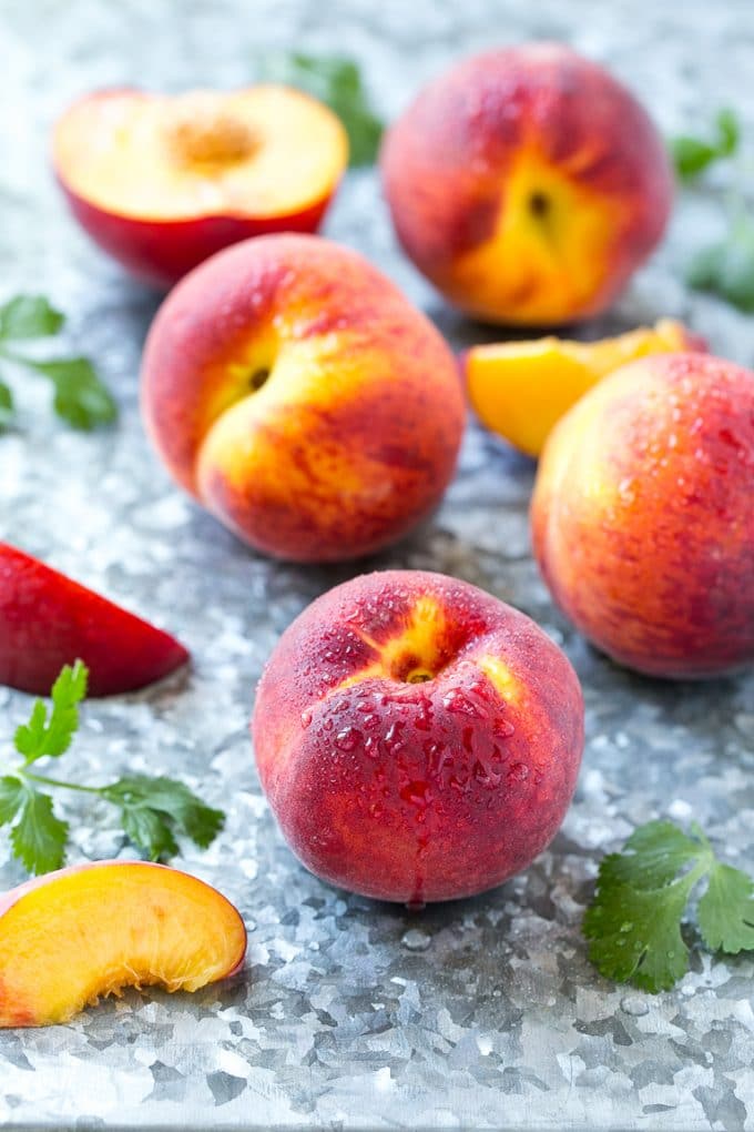 Peach Salsa | Fruit Salsa #peaches #salsa #dip #appetizer #uzhal Fresh whole and cut fruit.