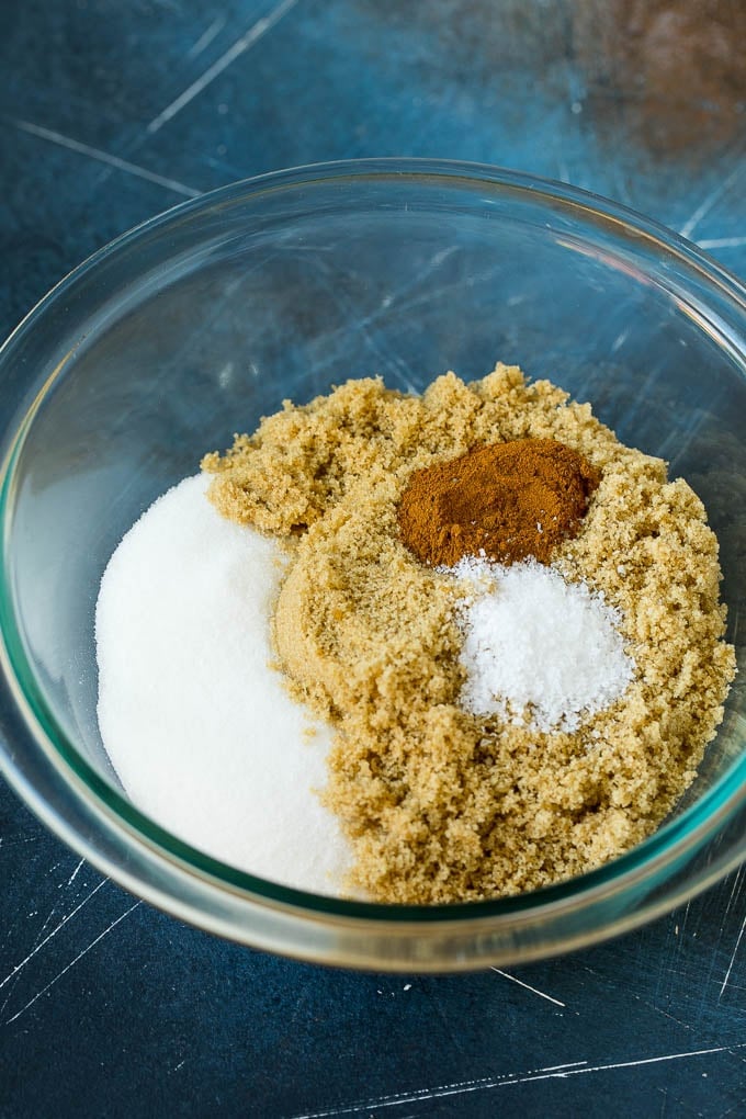 Candied Pecans Recipe | Glazed Pecans | Sugared Pecans #pecans #nuts #snack #dessert #uzhal Granulated sugar, brown sugar, cinnamon and salt in a bowl.