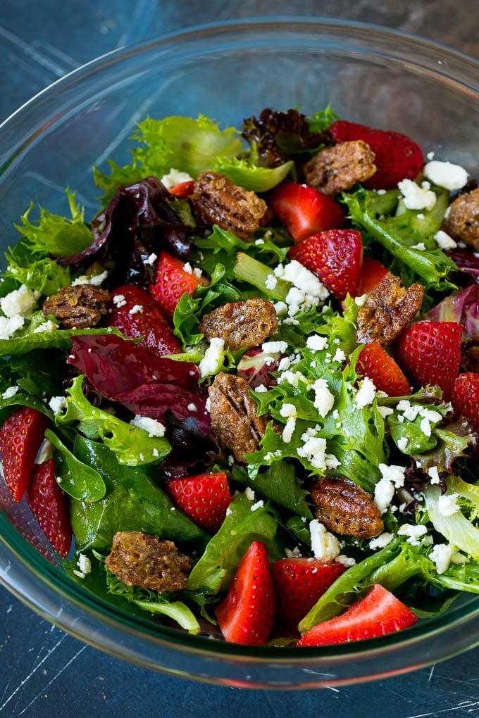 Candied Pecans Recipe | Glazed Pecans | Sugared Pecans #pecans #nuts #snack #dessert #uzhal Candied pecans in a salad with strawberries and feta cheese.