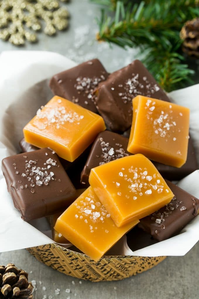 Microwave Caramels with Sea Salt Recipe | Homemade Caramels | Sea Salt Caramel | Homemade Candy #candy #caramels #caramel #microwavecaramels #homemade #dessert #uzhal Chocolate covered caramels topped with sea salt.