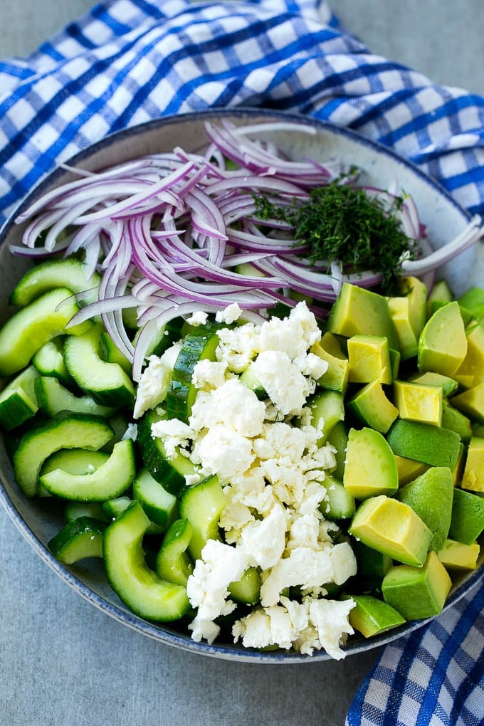 Salad ingredients in a bowl.