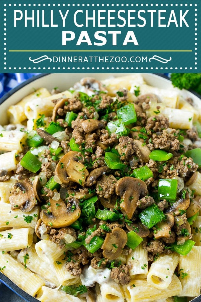 Philly Cheesesteak Pasta | Ground Beef Pasta | Creamy Pasta #phillycheesesteak #beef #pasta #peppers #mushrooms #dinner #uzhal