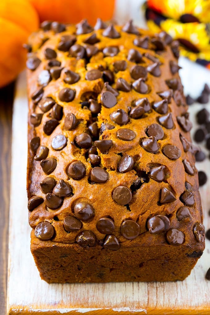 Pumpkin Chocolate Chip Bread Recipe | Pumpkin Bread | Chocolate Pumpkin Bread #pumpkin #bread #fall #chocolate #baking #dessert #uzhal A loaf of pumpkin chocolate chip bread.