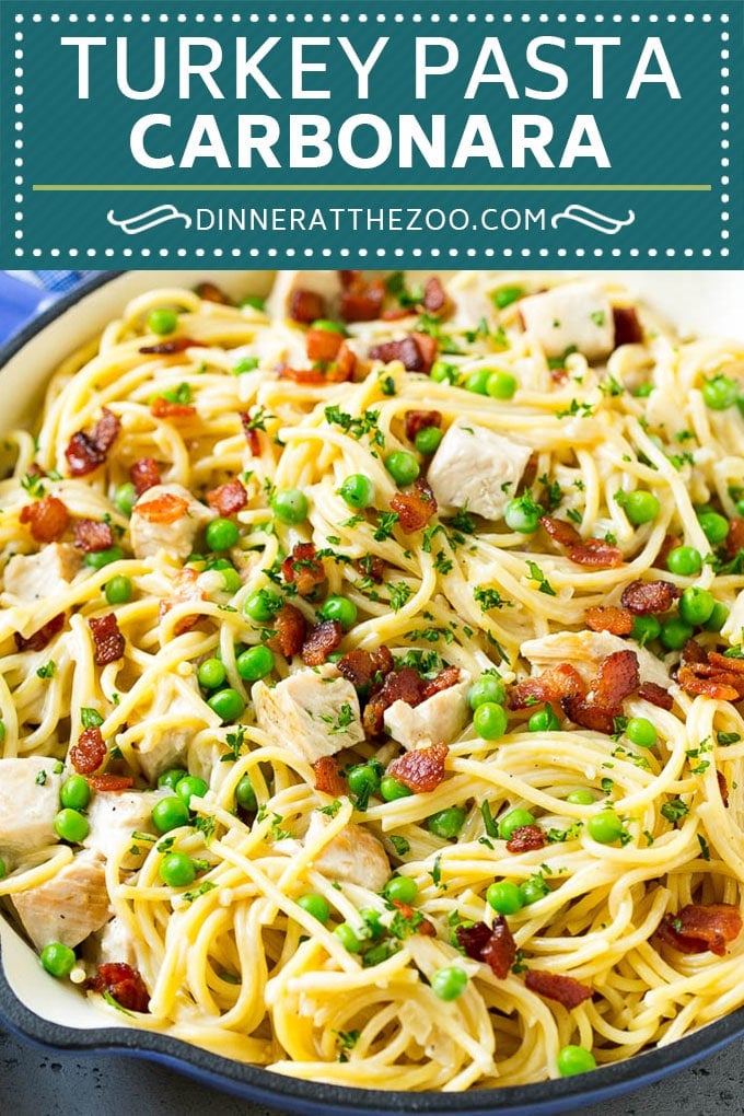 Turkey Pasta Carbonara | Turkey Pasta | Leftover Turkey Recipe #turkey #pasta #bacon #peas #dinner #uzhal