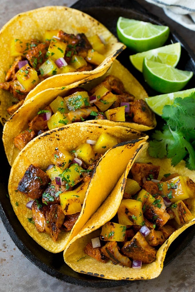 Tacos al Pastor Recipe | Pork Tacos | Mexican Tacos #tacos #pork #pineapple #grilling #tacotuesday #dinner #uzhal Tacos al pastor filled with marinated pork and pineapple.