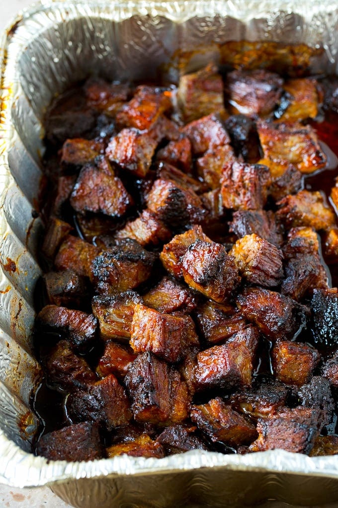 Burnt Ends Recipe | Smoked Brisket | Beef Brisket #brisket #bbq #smoker #beef #dinner #uzhal Burnt ends in a foil pan.