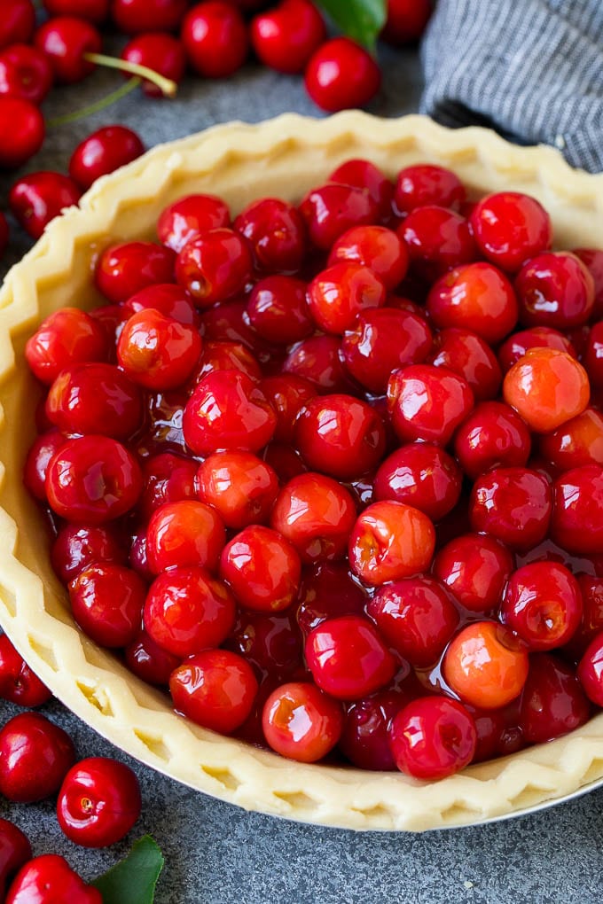 Cherry Pie Filling Recipe #pie #cherries #dessert #sweets #uzhal #summer Cherry pie filling inside of an unbaked pie crust.