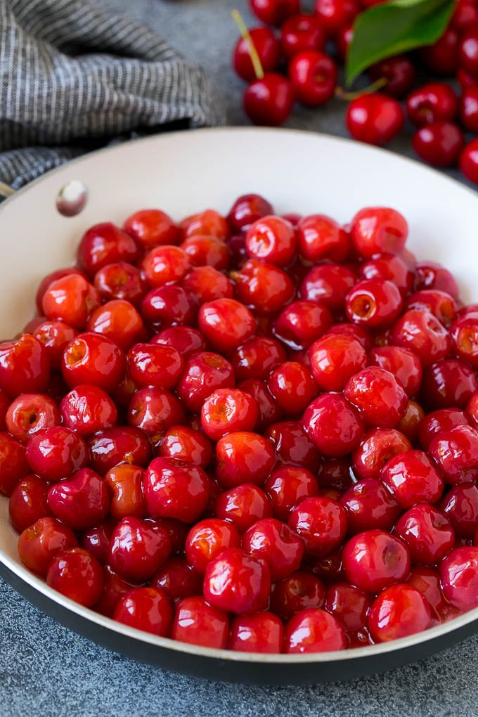 Cherry Pie Filling Recipe #pie #cherries #dessert #sweets #uzhal #summer Cooked cherries in a skillet.