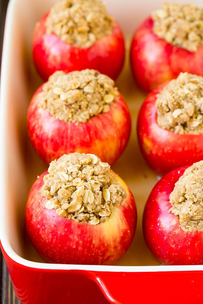 Baked Apples | Stuffed Apples #apples #fall #dessert #sweettooth #uzhal Oatmeal and brown sugar stuffed into hollowed out fruit.