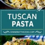 Tuscan Farfalle Pasta Recipe #pasta #cheese #spinach #mushrooms #dinner #uzhal