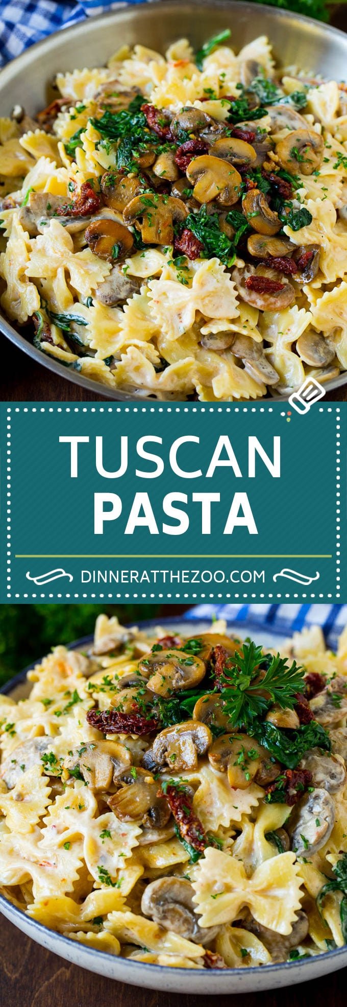 Tuscan Farfalle Pasta Recipe #pasta #cheese #spinach #mushrooms #dinner #uzhal
