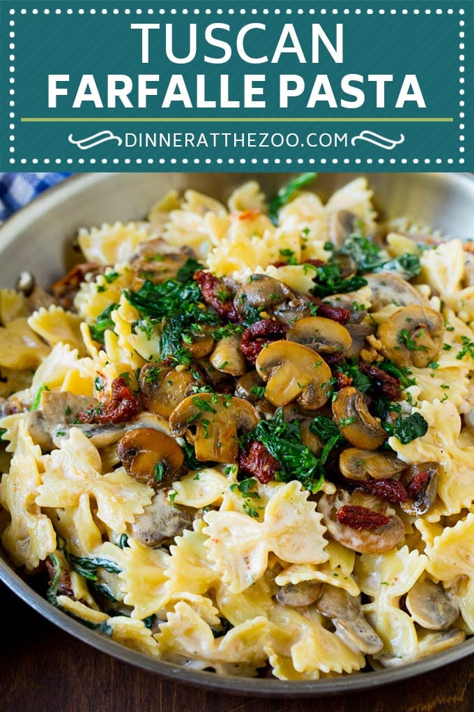 Tuscan Farfalle Pasta Recipe #pasta #cheese #spinach #mushrooms #dinner #uzhal