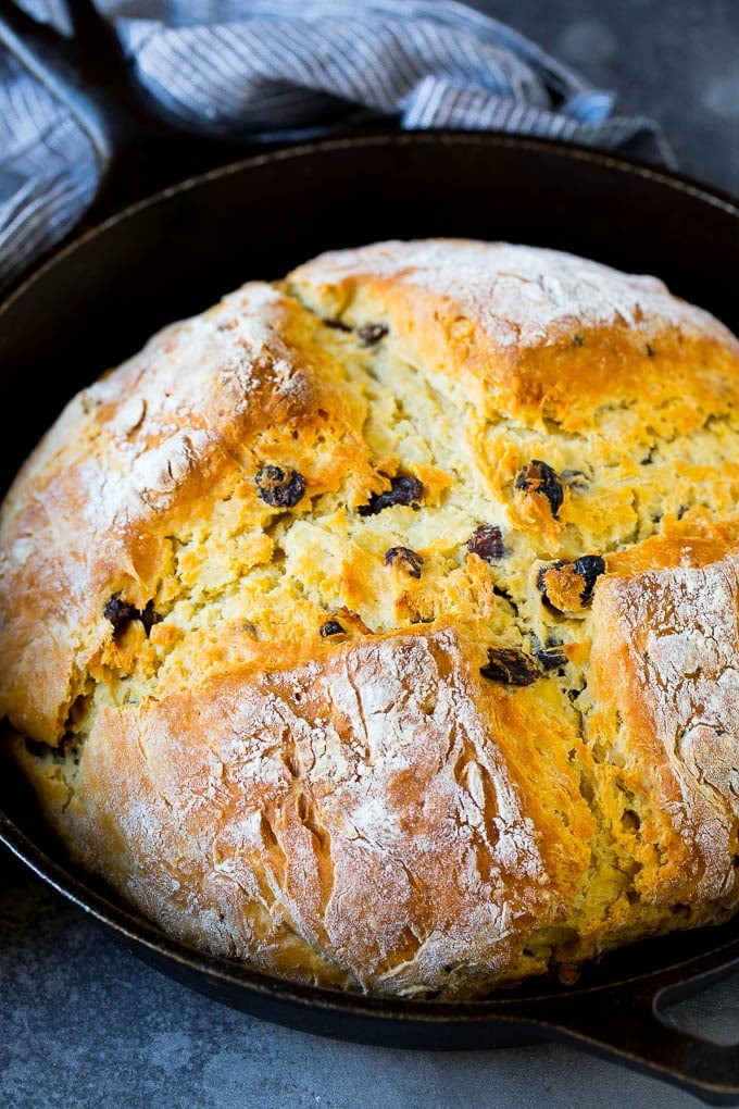 Irish Soda Bread Recipe #bread #baking #stpatricksday #sidedish #uzhal Irish soda bread baked in a cast iron skillet.