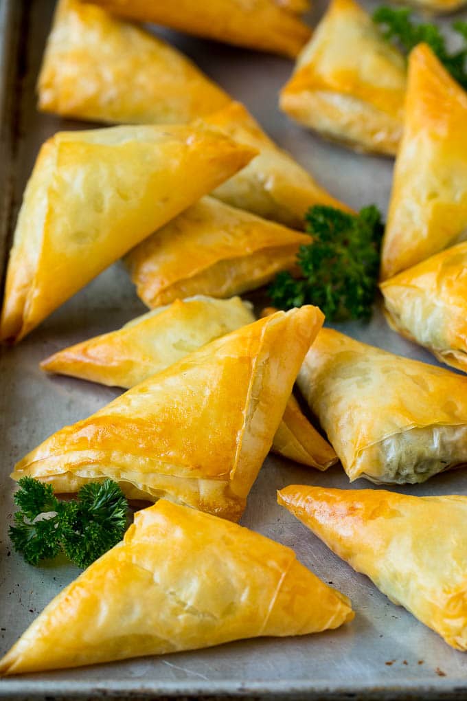 Spanakopita Recipe #appetizer #snack #spinach #cheese #uzhal Baked spanakopita filled with spinach and cheese.