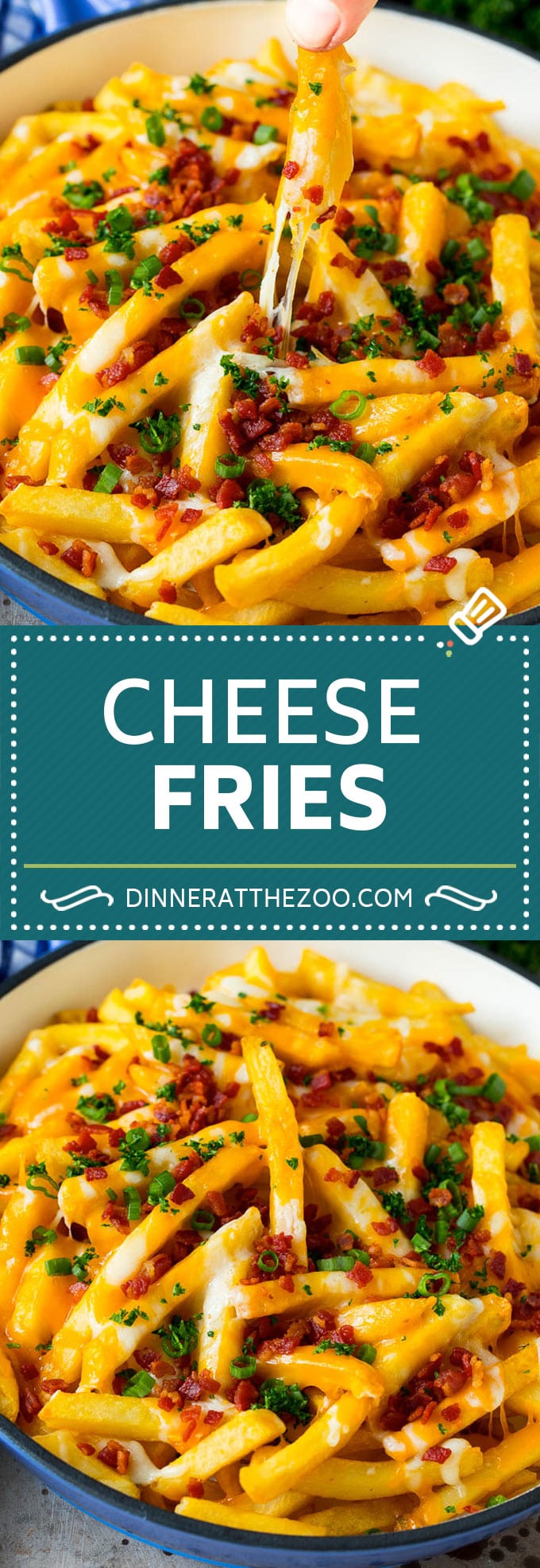 These cheese fries are crispy potatoes topped with plenty of melted cheese, bacon and herbs. #fries #uzhal
