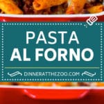 Pasta al Forno is hearty rigatoni noodles tossed in a savory meat sauce then topped with cheese and baked. #pasta #uzhal