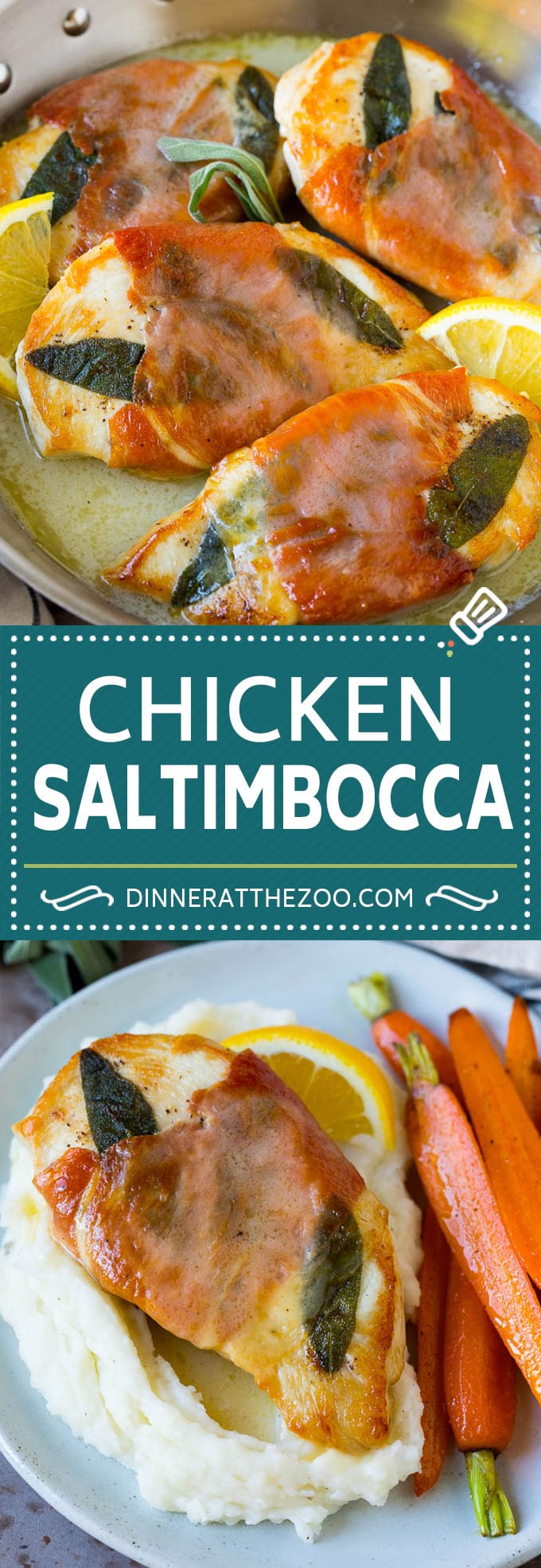 Chicken saltimbocca is chicken cutlets flavored with sage and prosciutto in a lemon sauce. #chicken #uzhal