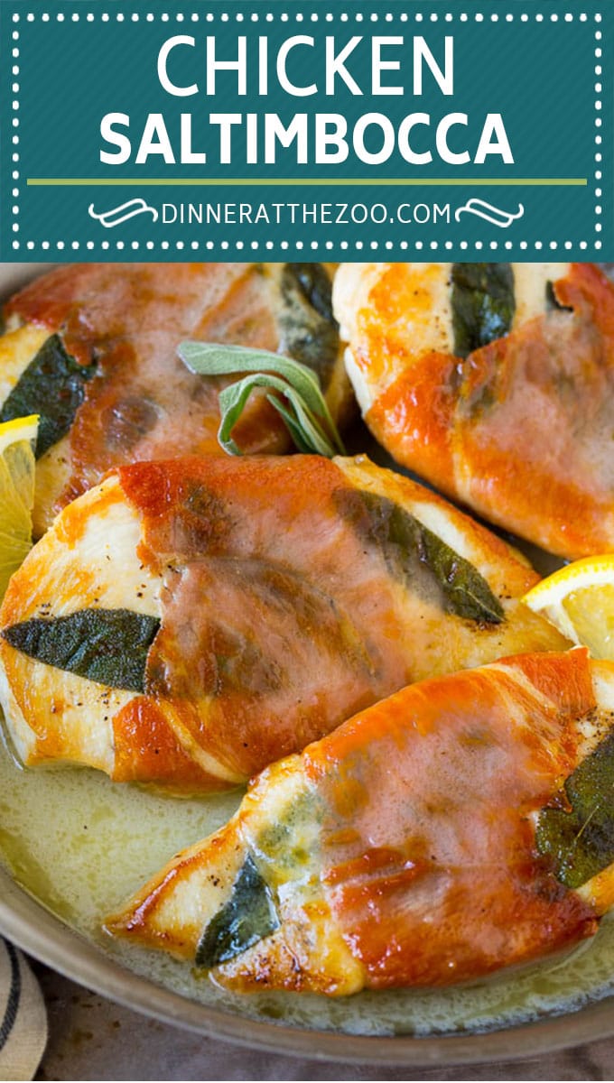 Chicken saltimbocca is chicken cutlets flavored with sage and prosciutto in a lemon sauce. #chicken #uzhal