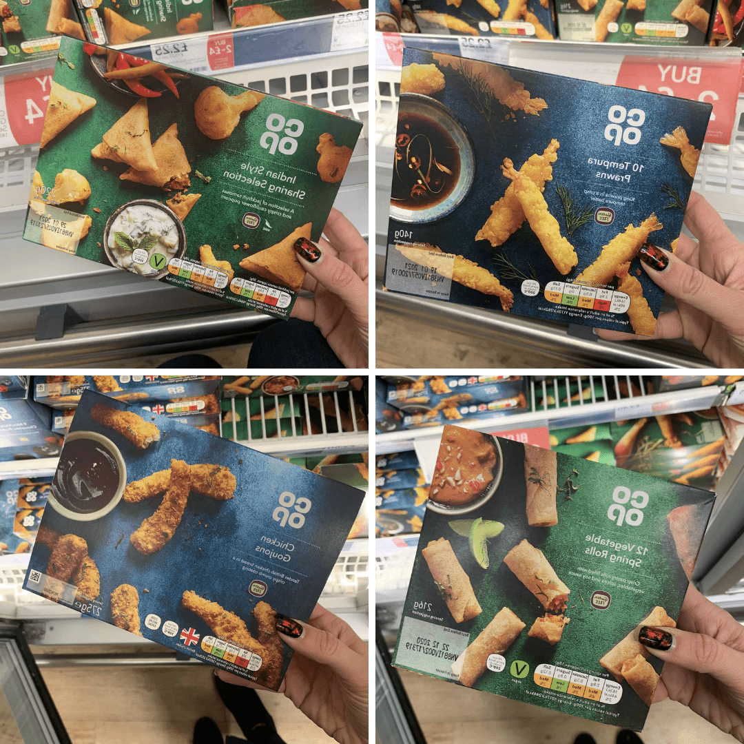 Perché il cibo surgelato per le feste di Natale della Co-op non è più senza glutine 2 Cibo per feste Co-op senza glutine nel 2020: involtini primavera, gamberi in tempura, mozzarella sticks e samosa
