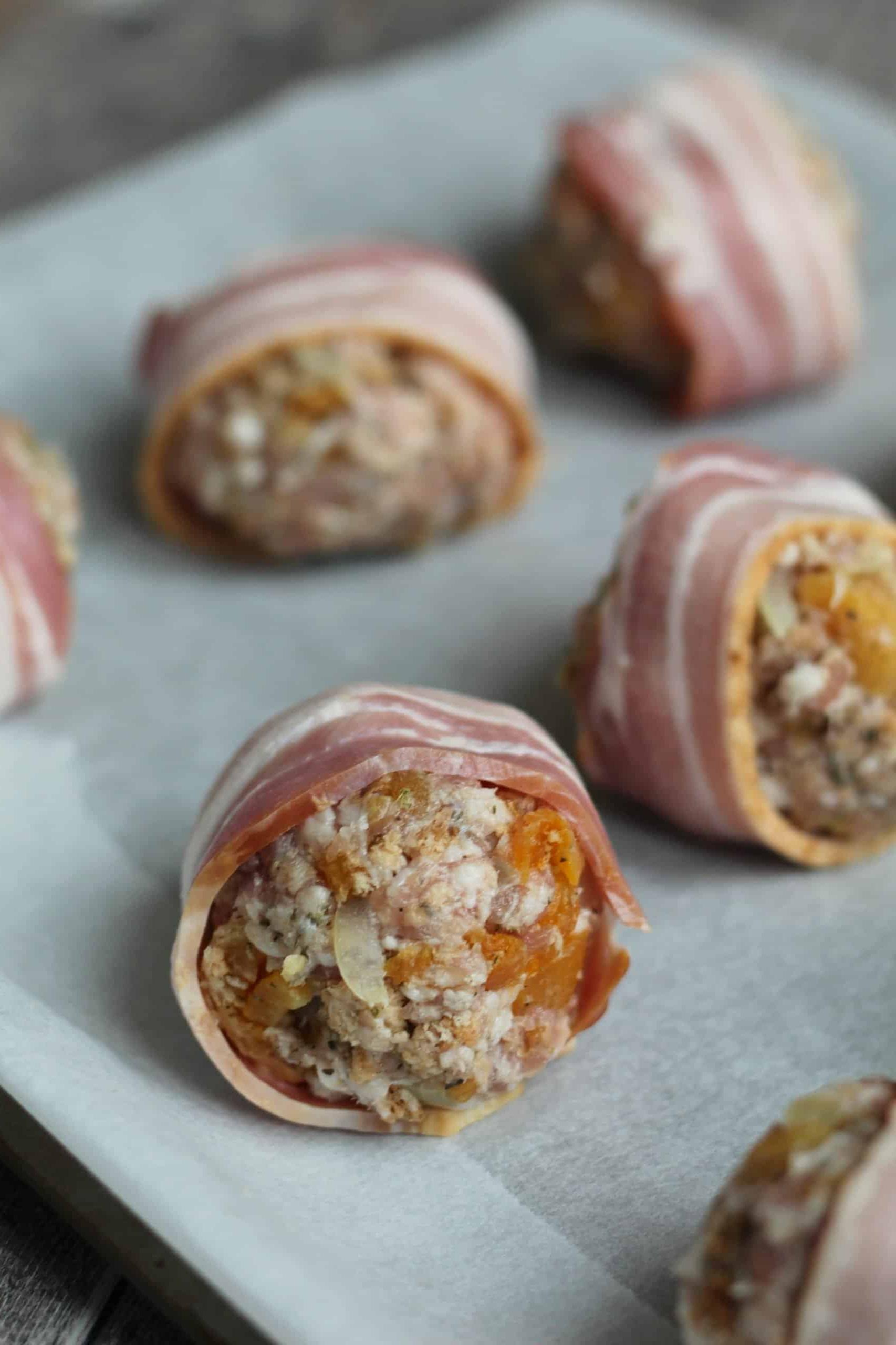 Polpette di ripieno avvolte nella pancetta senza glutine 3 Polpette di Ripieno Senza Glutine Avvolte nel Bacon
