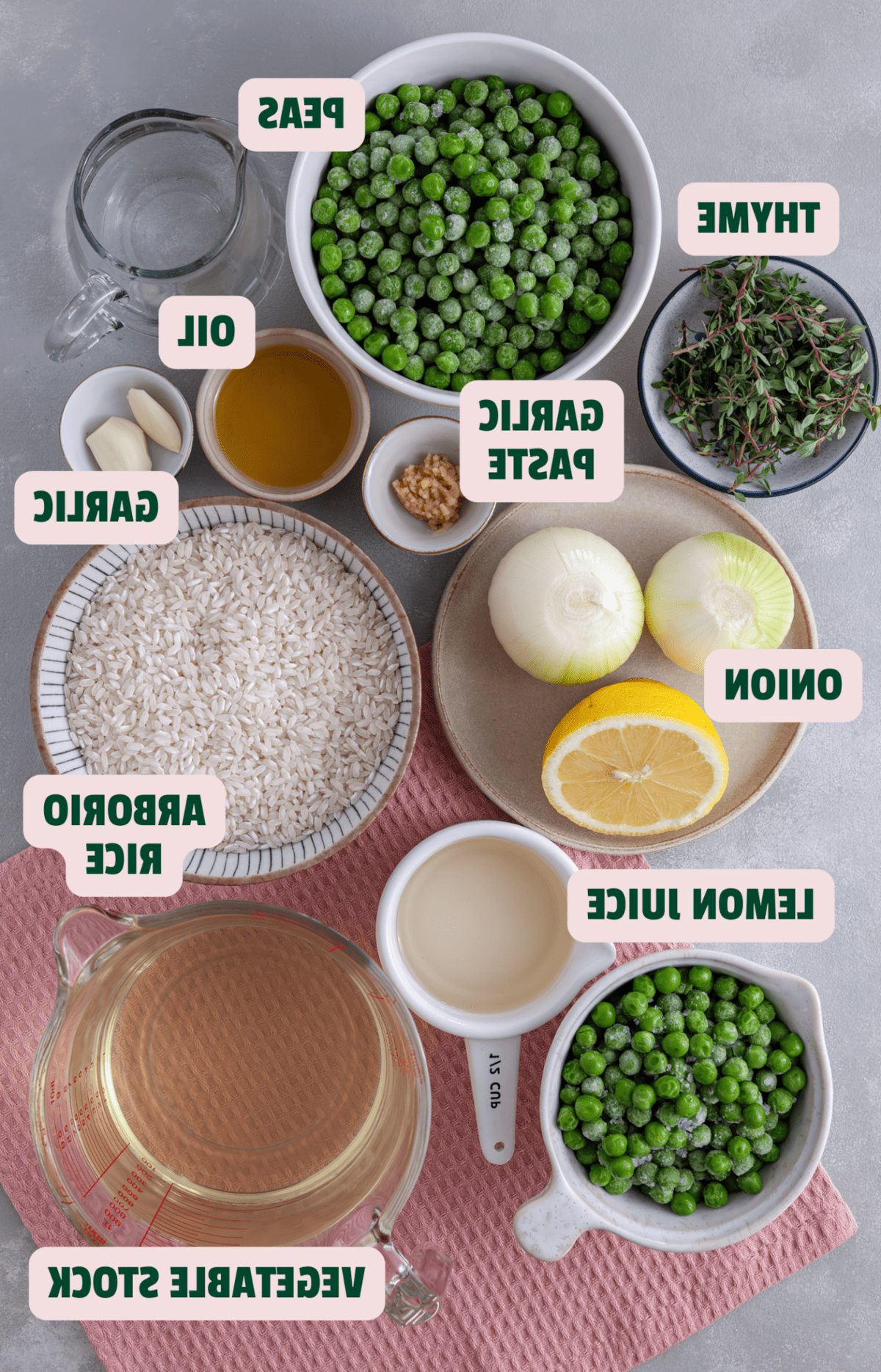 Risotto di Piselli 4 Ingredienti per il mio risotto facile ai piselli con etichette di testo.