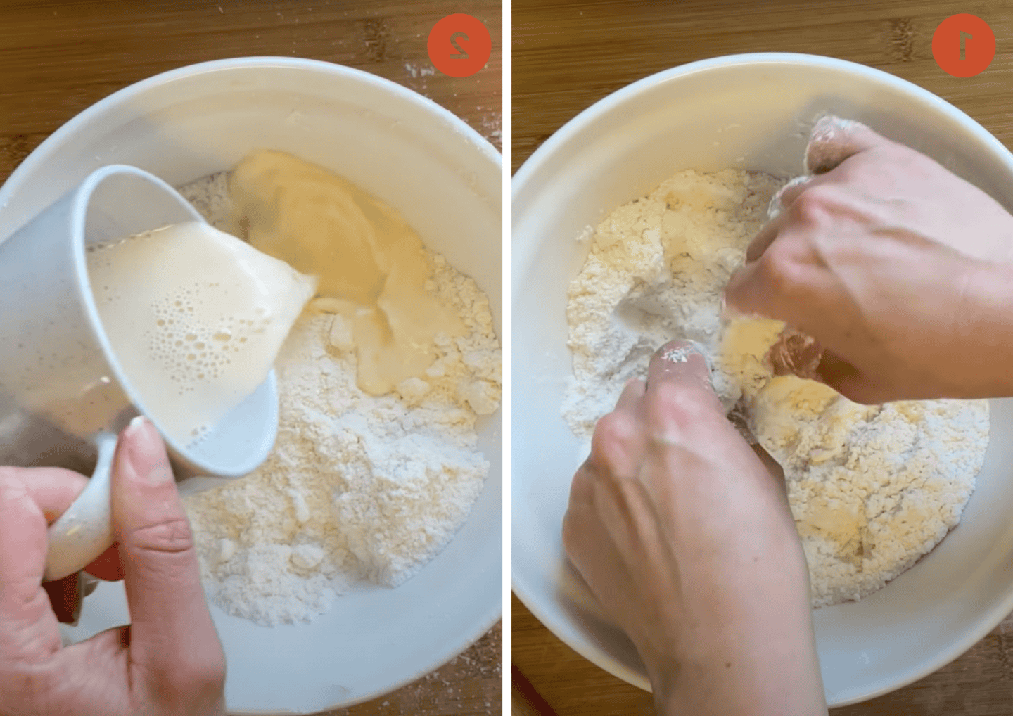 Scones Senza Glutine (Semplici o ai Frutti) 5 Mescolare gli ingredienti secchi degli scones con la punta delle dita, quindi aggiungere latte e uovo.