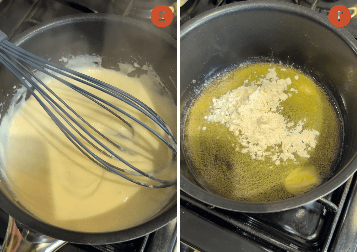 Preparazione della salsa bianca senza glutine in una pentola.
