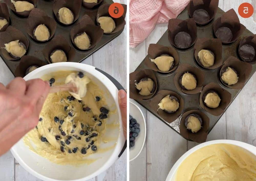 Muffins ai Mirtilli Senza Glutine 6 Aggiungere l'impasto per muffin ai mirtilli nella teglia da forno.