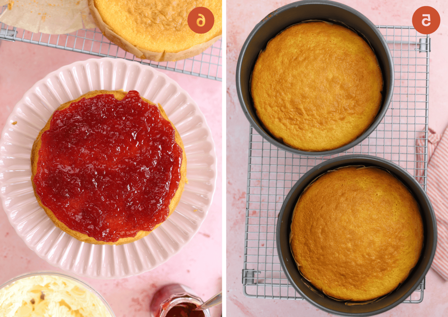 Torta Victoria Senza Glutine 7 I pan di Spagna cotti sono pronti per essere assemblati, con gli strati di burrocrema e marmellata in attesa di creare la Torta Victoria.