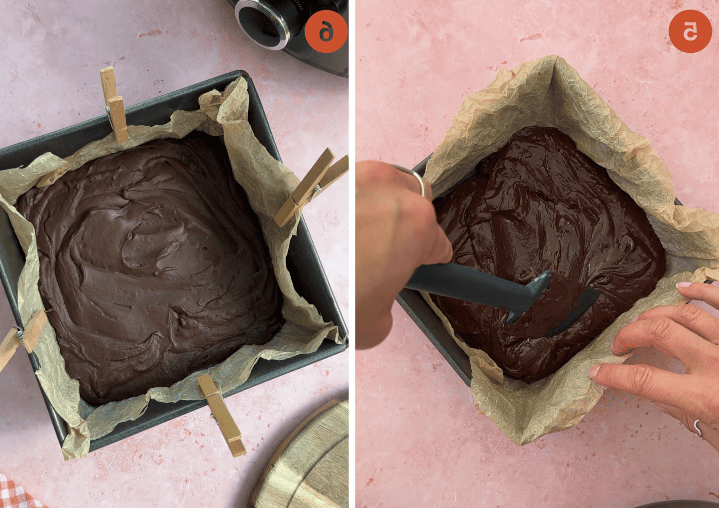 Fudge al Cioccolato in Slow Cooker 7 Livellare il fudge fuso in una teglia foderata e (destra) il fudge che si sta raffreddando.