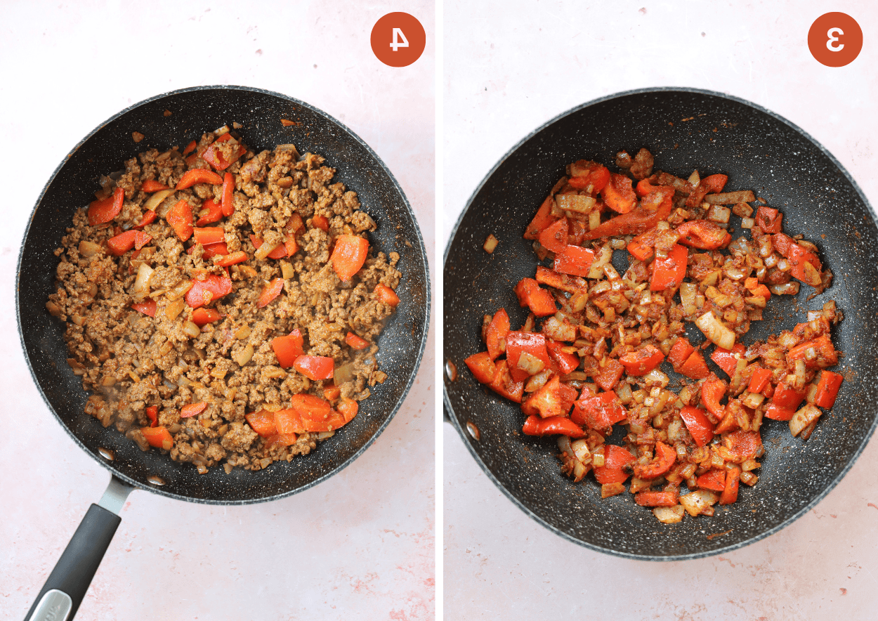 Chilli Con Carne Senza Glutine 7 Le verdure fritte e il mix di spezie, e poi con la carne macinata aggiunta e rosolata.