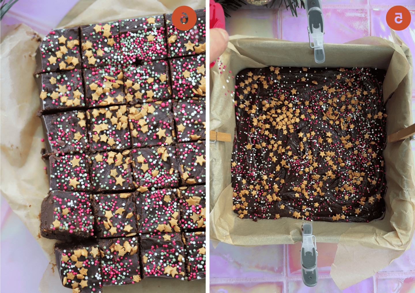 Fudge al Baileys 7 Il fudge al Baileys prima e dopo essere stato tagliato a cubetti.