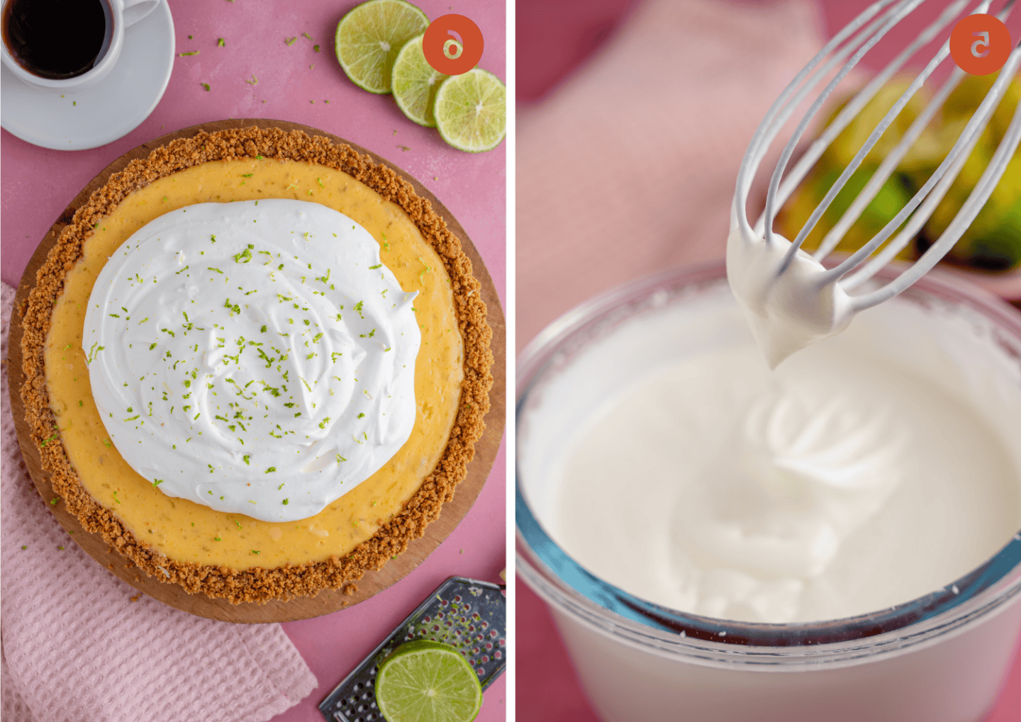 Torta al Lime Senza Glutine 8 La consistenza della panna montata su una frusta e (a destra) la torta Key Lime finita.