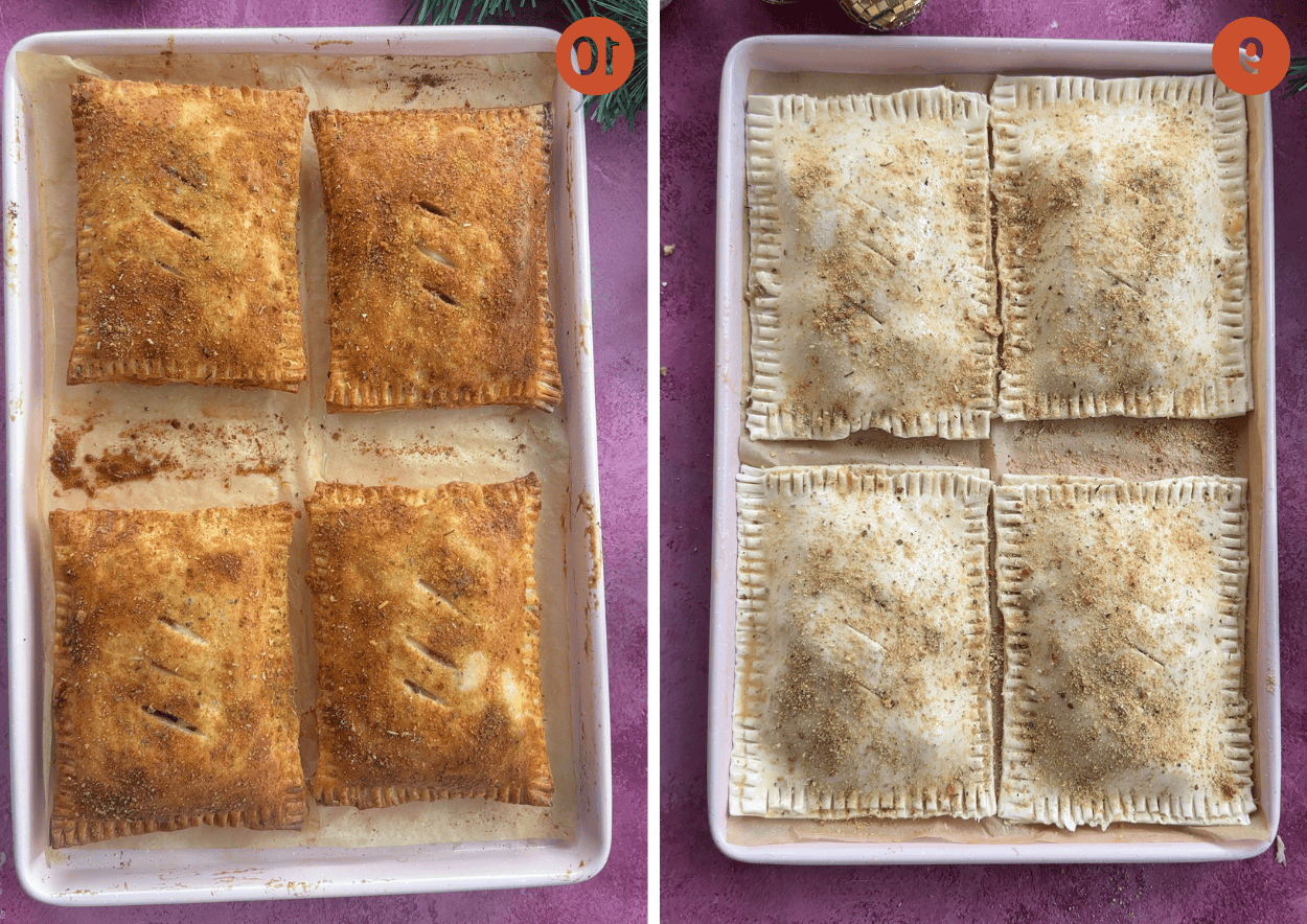 Le torte salate natalizie prima e dopo la cottura.