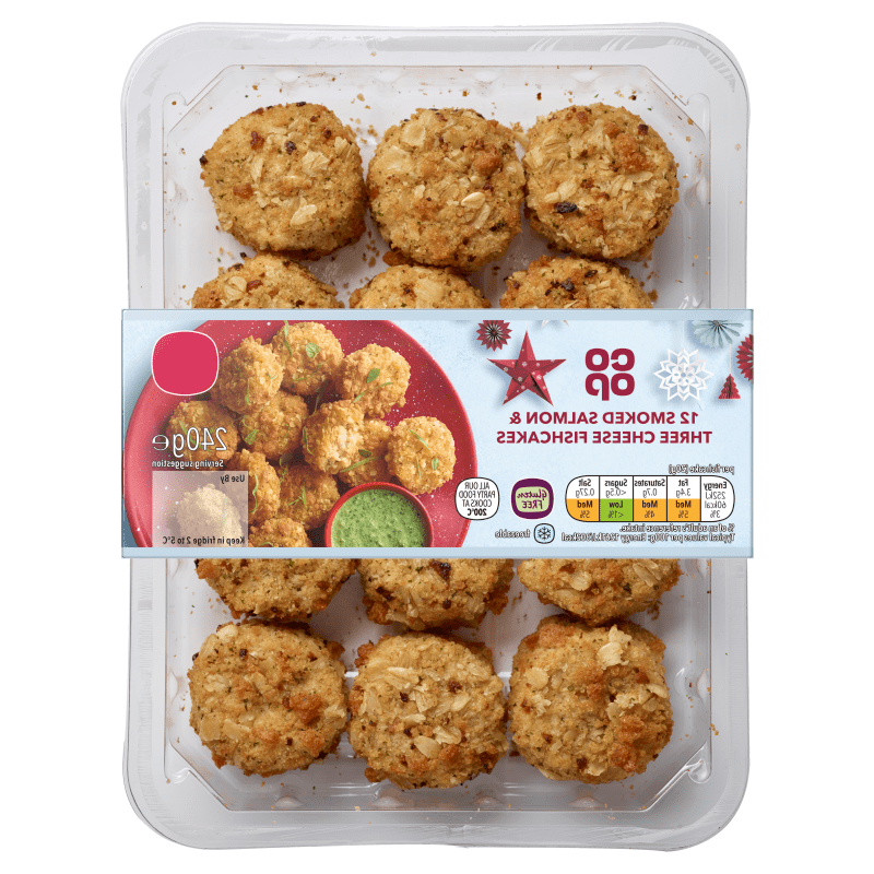 Perché il cibo surgelato per le feste di Natale della Co-op non è più senza glutine 8 Co-op Fishcakes di Salmone Affumicato e Tre Formaggi senza glutine per il Natale 2021