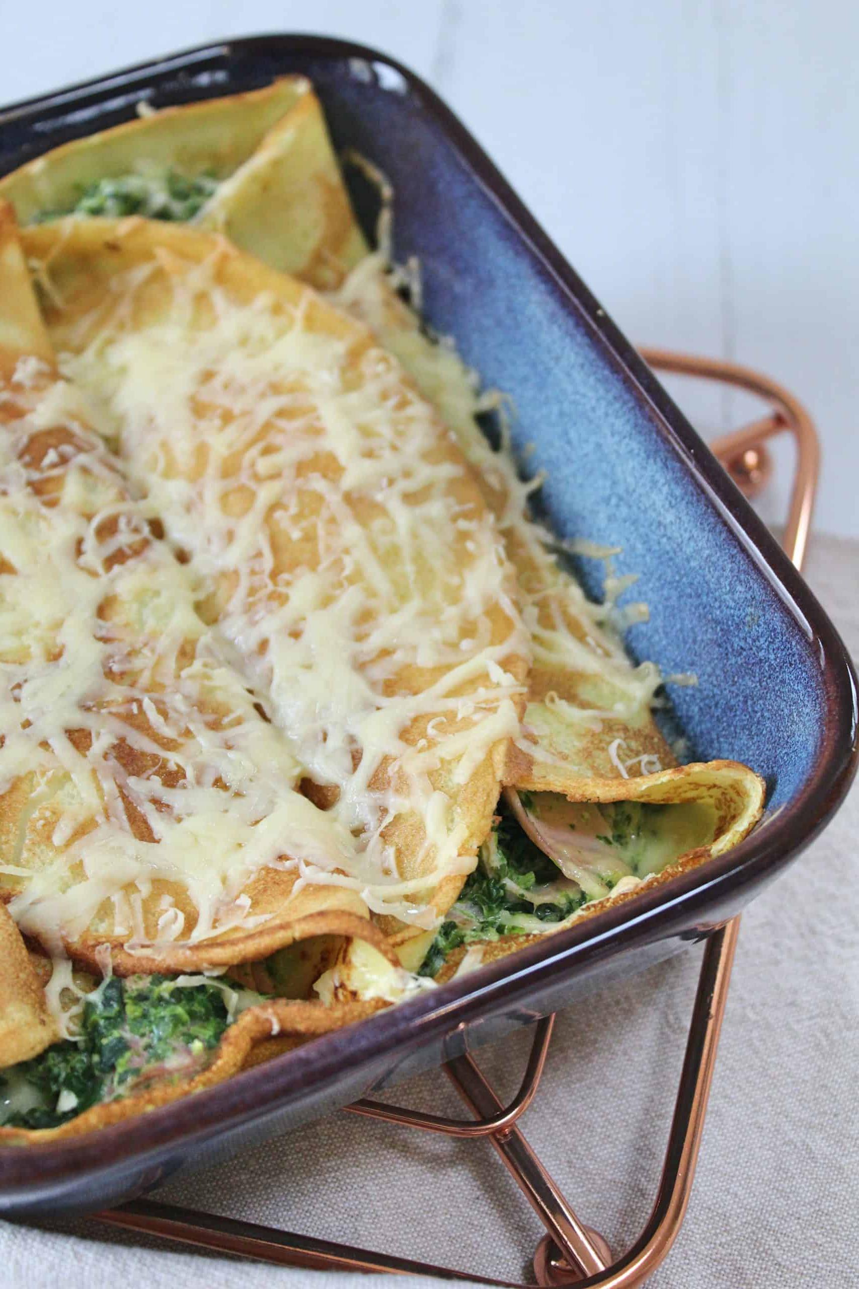 Crêpes salate al forno senza glutine con formaggio e prosciutto
