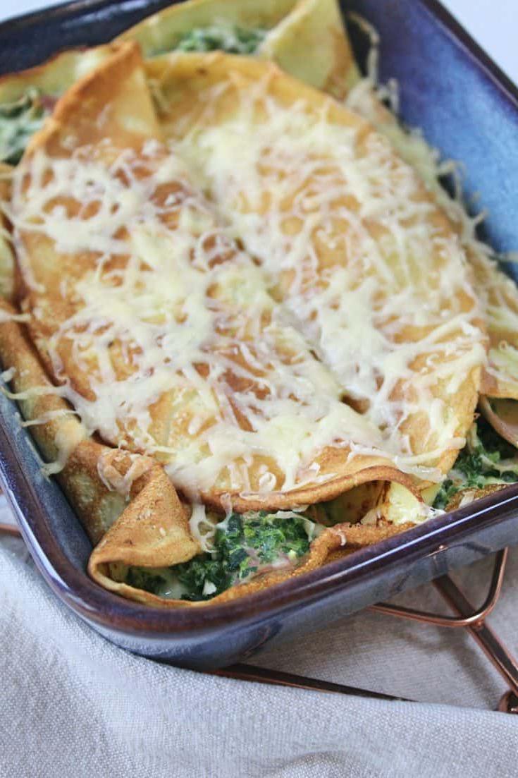 Pancakes salati senza glutine al forno con prosciutto, formaggio e spinaci 5 Crêpes salate al forno senza glutine con formaggio e prosciutto