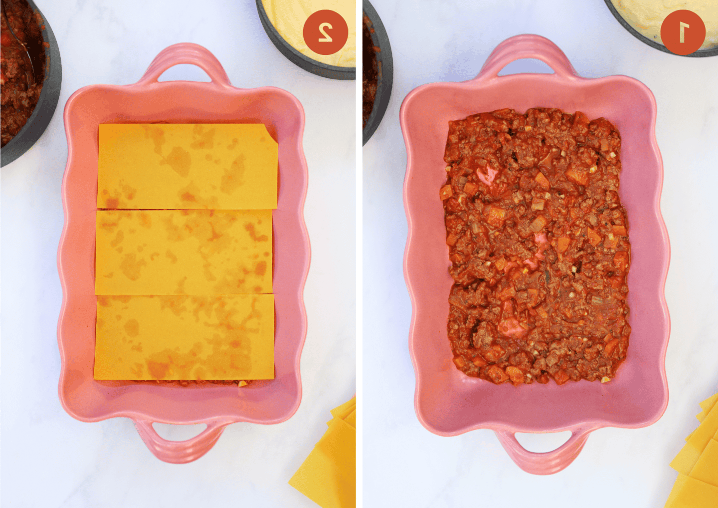 Lasagne Senza Glutine 5 Come stratificare una lasagna - ragù alla bolognese e poi sfoglie di pasta.