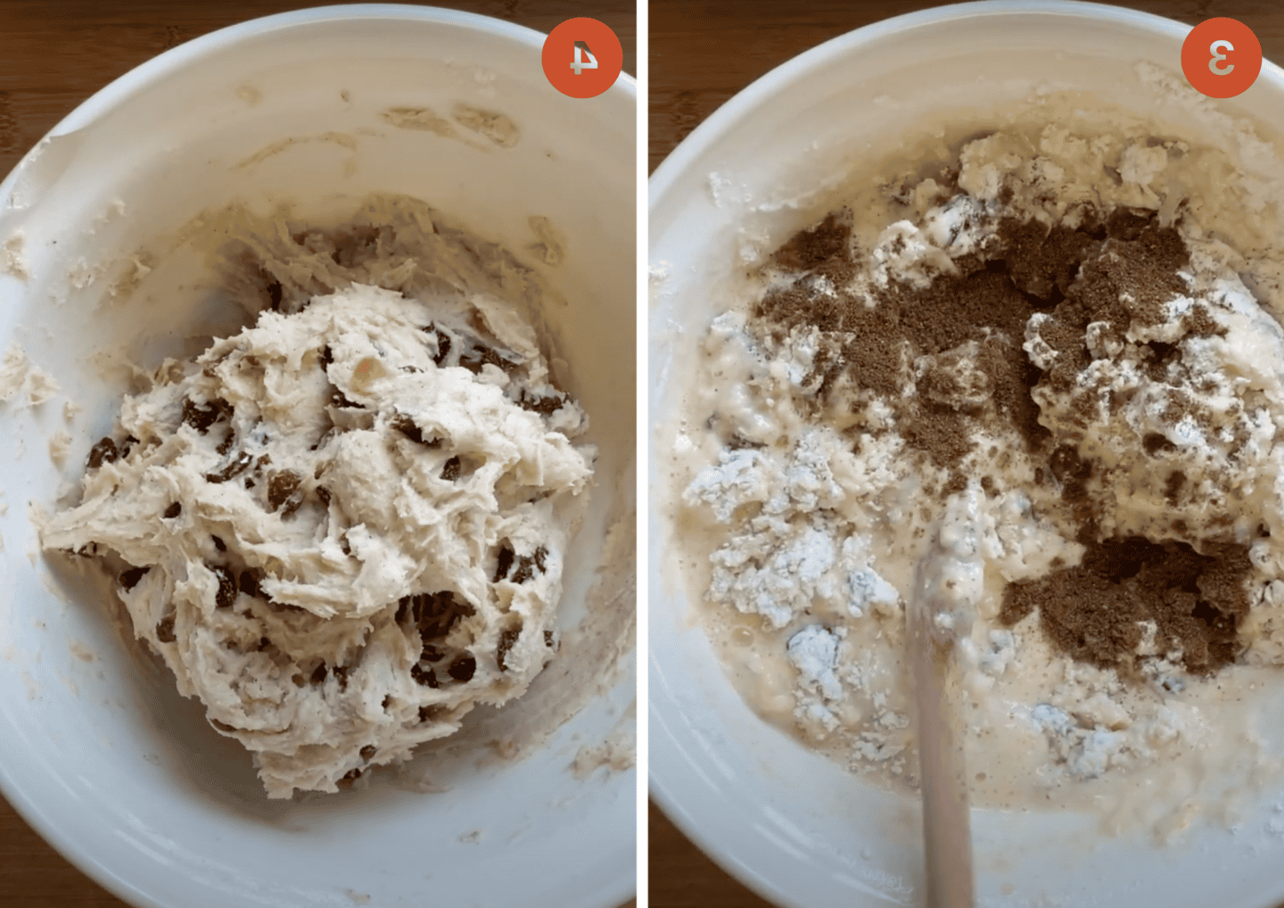 Mescolare gli ingredienti degli Hot Cross Buns in una ciotola fino a ottenere un impasto appiccicoso.