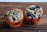 Six Golden Whole Wheat Blueberry Muffins