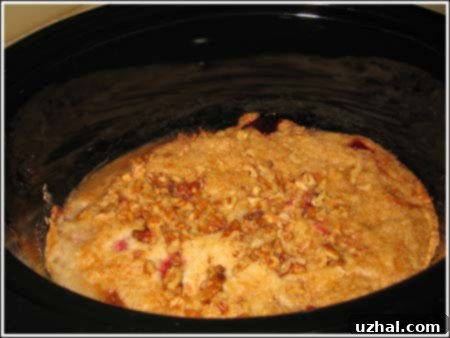 Crockpot Cherry Dump Cake served with a scoop of ice cream