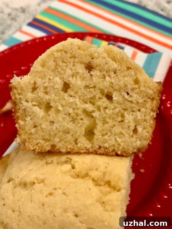 Sweet Cornbread cut to show corn muffin texture