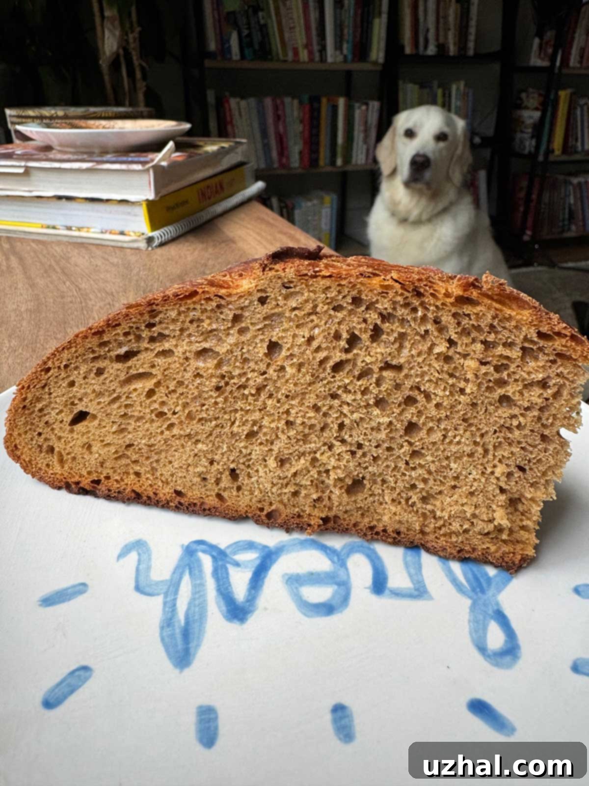 Close-up of Franciscan Brown Bread sliced, revealing its dense, flavorful texture