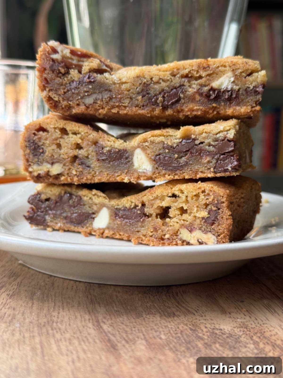 Chewy Brown Butter Bourbon Bars with pecans and toffee chips – perfect for Father's Day.