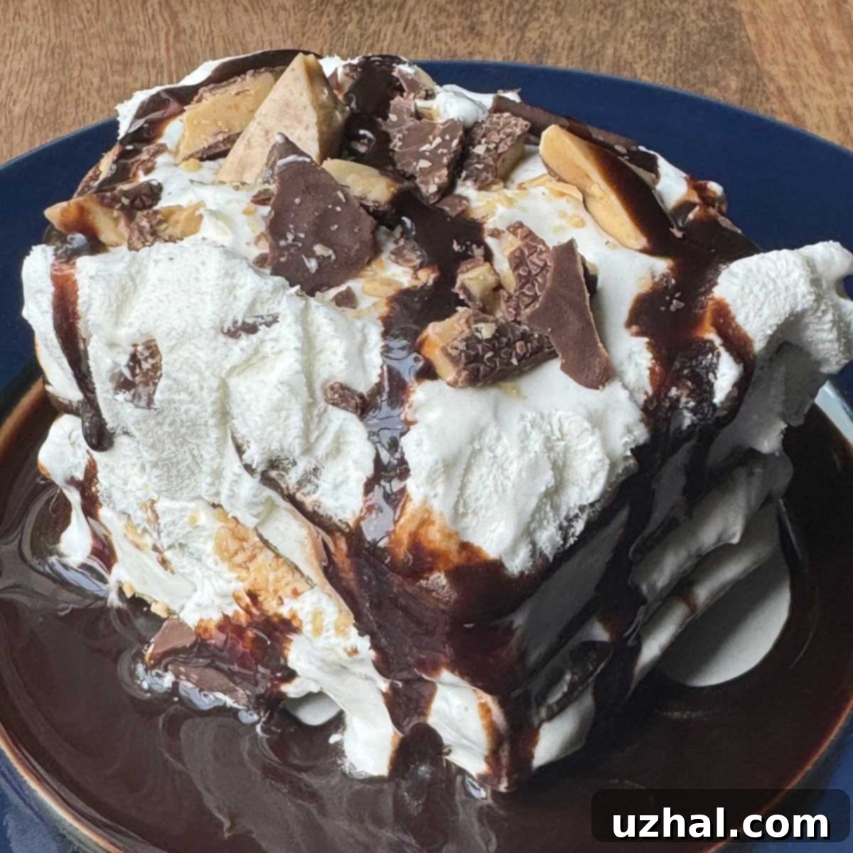 Heath Bar Ice Cream Sandwich Cake - layers of ice cream sandwiches, whipped cream, and crushed Heath/Skor bars