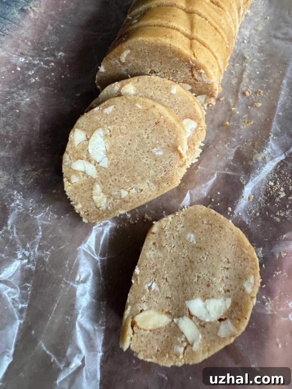 Peanut Butter Slice and Bake Cookies Dough rolled into logs, ready for chilling and slicing.